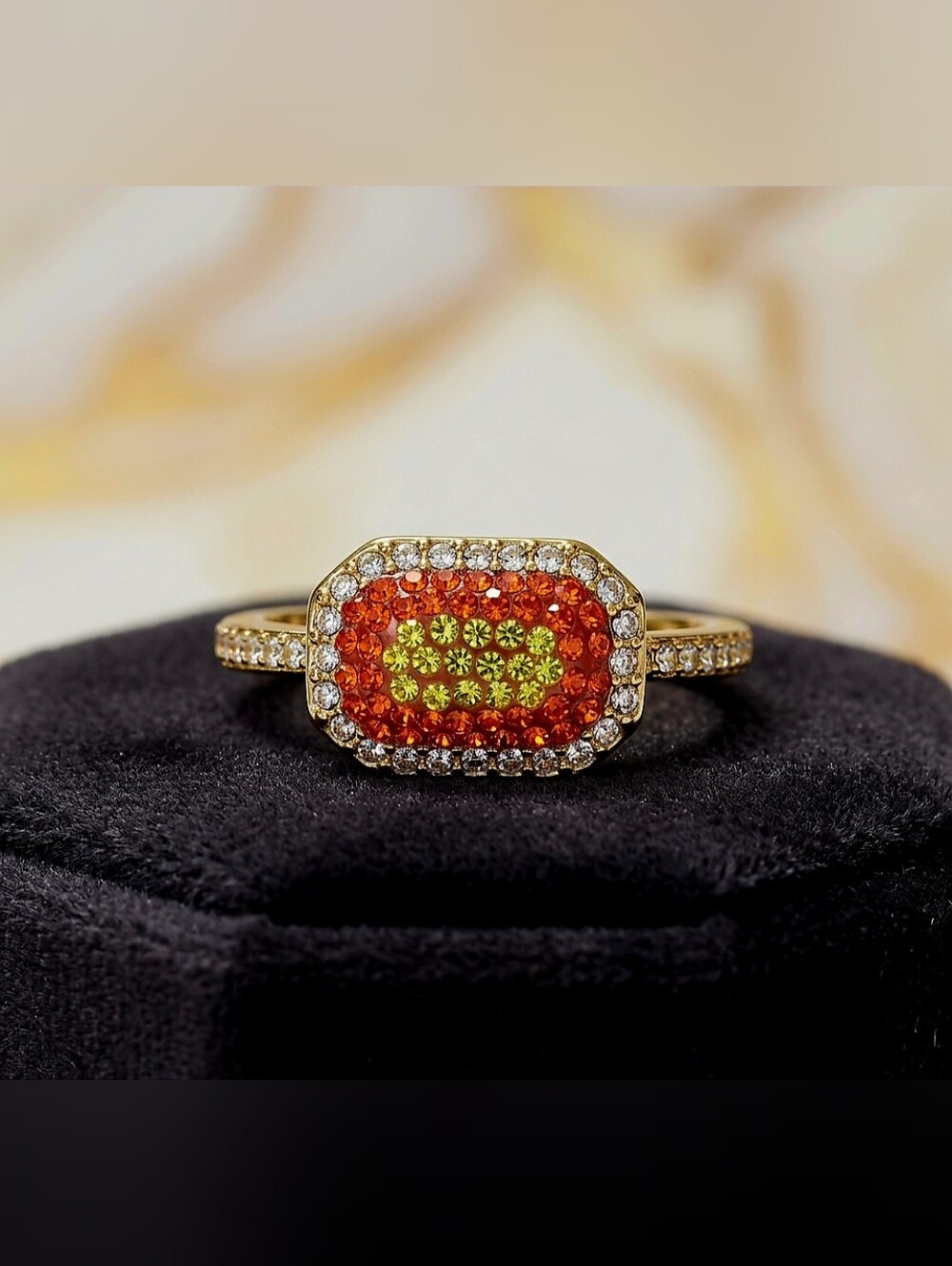 Swarovski Gold Sunset Crystal Octagon Statement Ring